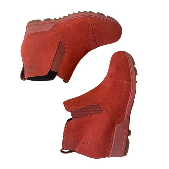 SOREL Waterproof Suede Leather Evie Pull On Wedge Ankle Bootie WARP RED 9.5 - Picture 8 of 9